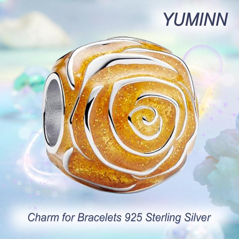 YUMINN 925 Sterling Silver Charms for Bracelets Gold Love and Heart Charms Cherry Blossom Dangle Beads Jewelry for Women - Image 2